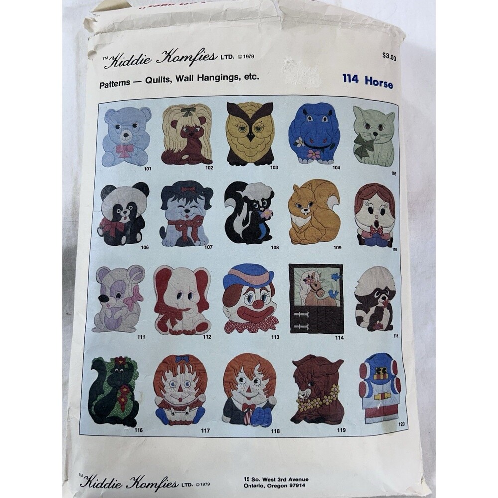 Vintage 1979 Kiddie Komfies Sewing Patterns #114 Horse Quilts Wall Hangings Rare